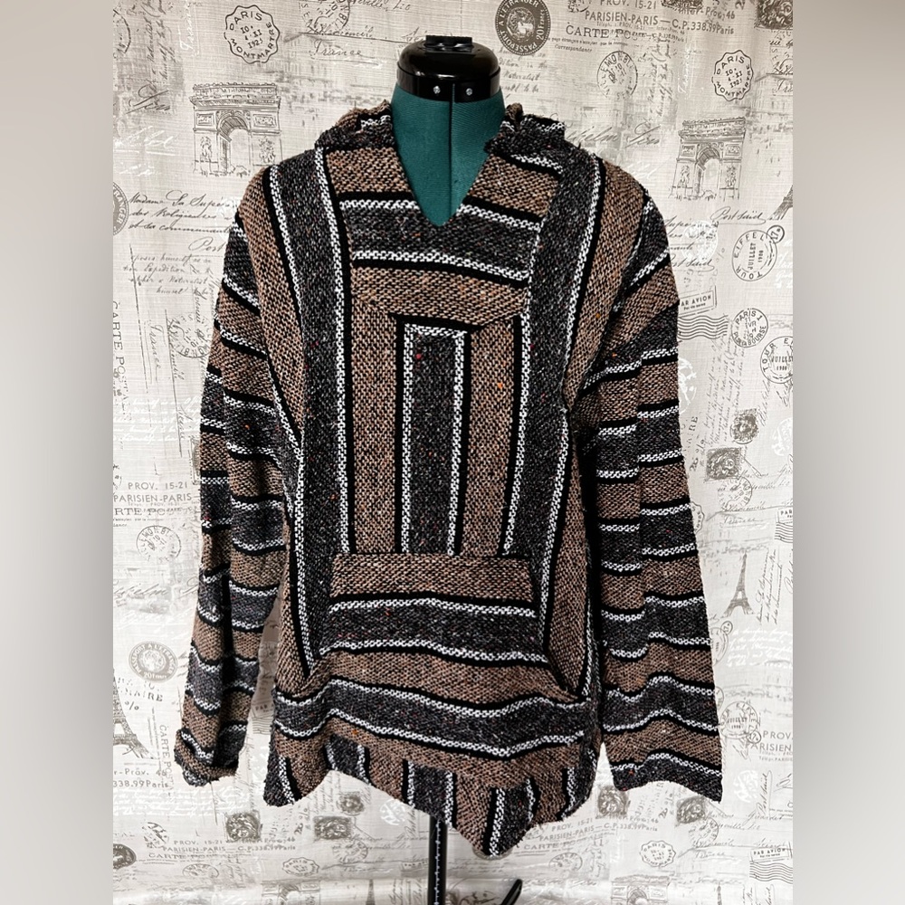 Vintage Unisex Mexican Baja Blanket Pullover Hoodie Size XL